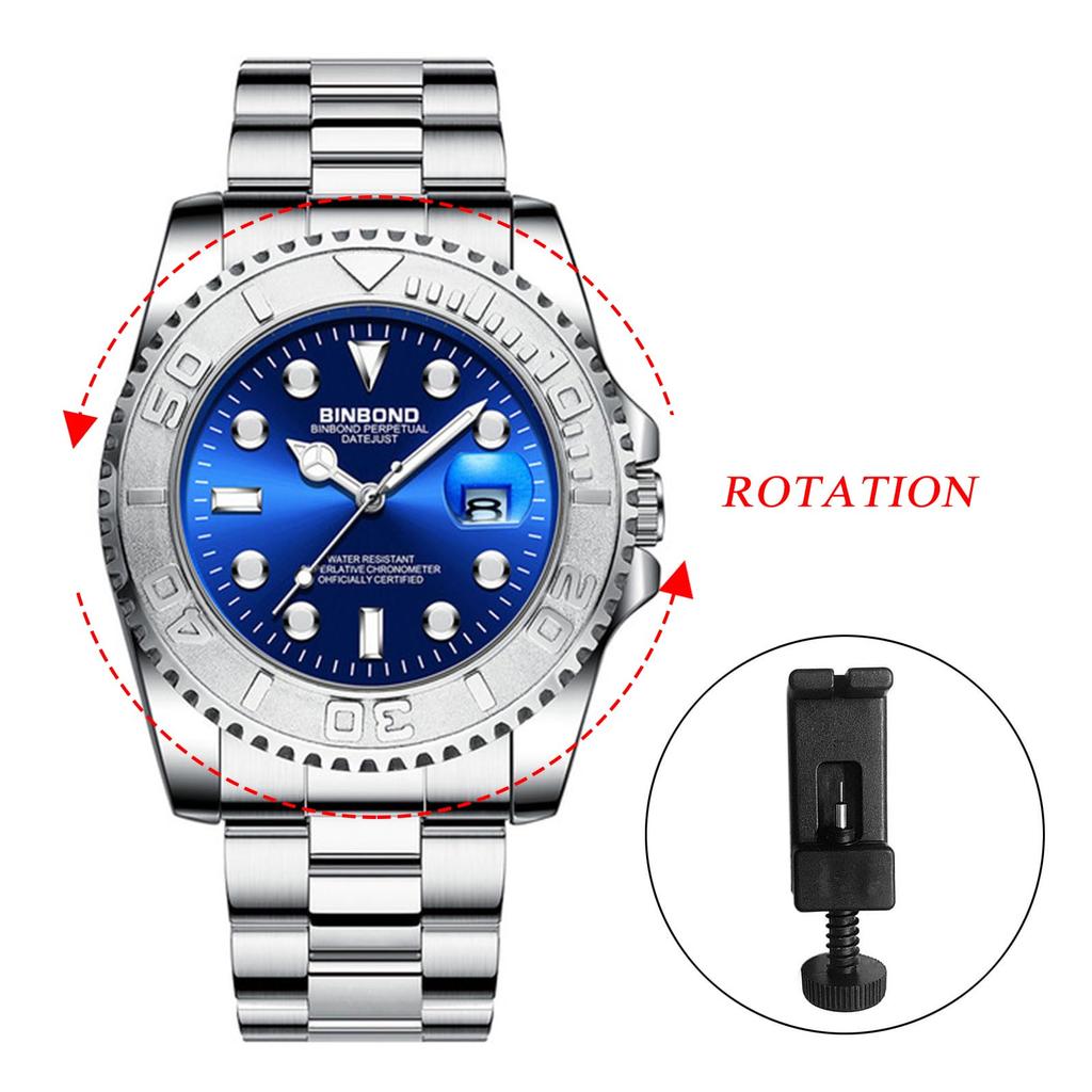 Silver Waterproof Watch with Calendar Luminous Analogue Watch with Rotatable Stainless Steel Simple and Stylish Quartz Watch for Casual and Business