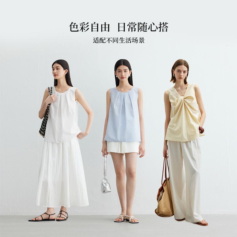Minimalist round neck shirt, loose and elegant sleeveless shirt