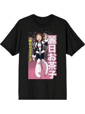 Bioworld Męski czarny T-shirt graficzny z postacią Ochaco Uraraka z My Hero Academia