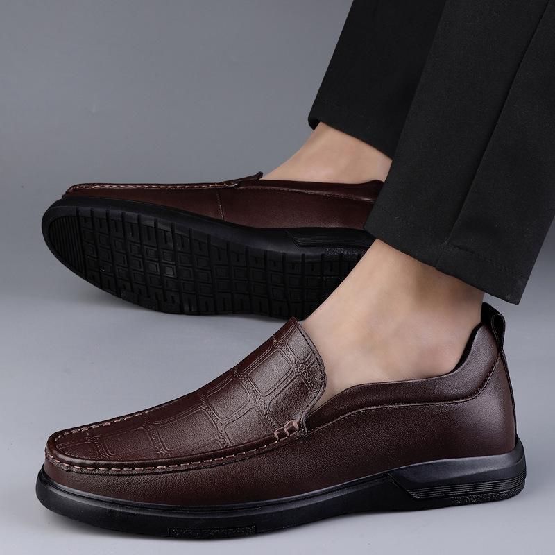 Men's Large Size Formal Leather Slip-On Shoes - Casual Low-Top for Spring/Summer