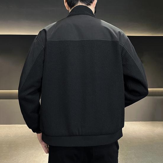 Men Jacket Stand Collar Long Sleeve Zipper Placket Jacket Coat Solid