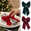 Festive Dining Table Accessories 6Pcs Velvet Bow Napkin Rings, Christmas Fabric Holders, Red Holiday Home Accents Green Rings for Dinner