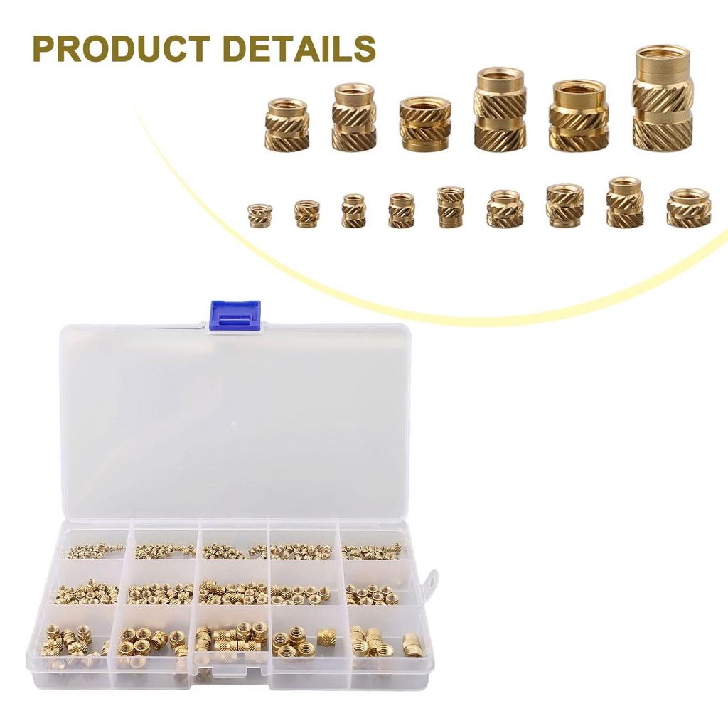 300pcs Threaded Inserts M2 M2.5 M3 M4 M5 M6 1/4-20 Insert Nuts Brass Threaded Bushing