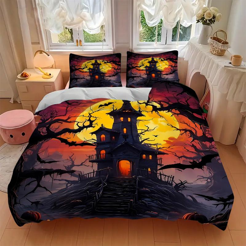 3pcs Halloween Decor Duvet Cover Set, Cover For Bedroom Guest Room (1 Duvet Cover + 2 Pillowcase, Without Quilt), yy250922235