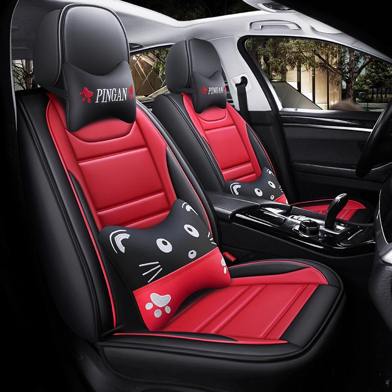 2025 Universelles Voll-/Halbwickel Leder Cartoon Autositzkissen für alle Jahreszeiten