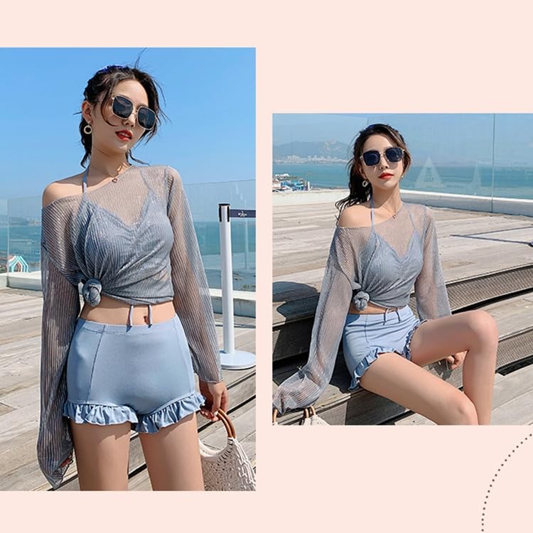 Korean Separate UV Sun Protection [88flix] See-Through Swimsuit, 3-Piece Set, Figure-Facing, Protection, (Size M)