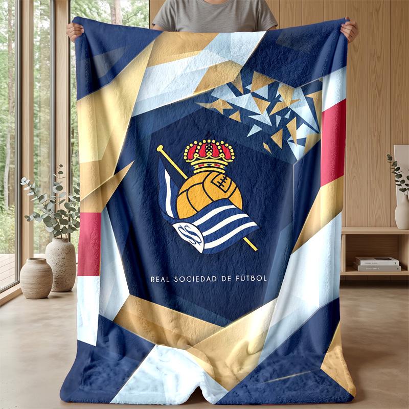 Coperta in Morbido Pile di Flanella FC Real Sociedad Leggera Accogliente Calda Coperta da Lancio per Divano Letto Arredamento per la Casa