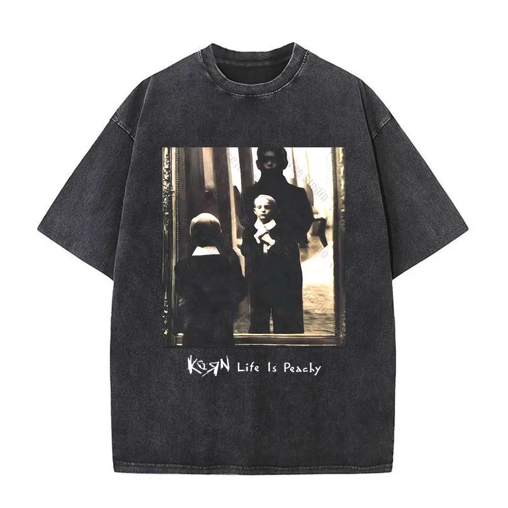 Washed Vintage Rock Band Korn Freak on A Leash Double Sided Print T Shirt Men Gothic Casual Oversized Tees Unisex Summer Tshirt