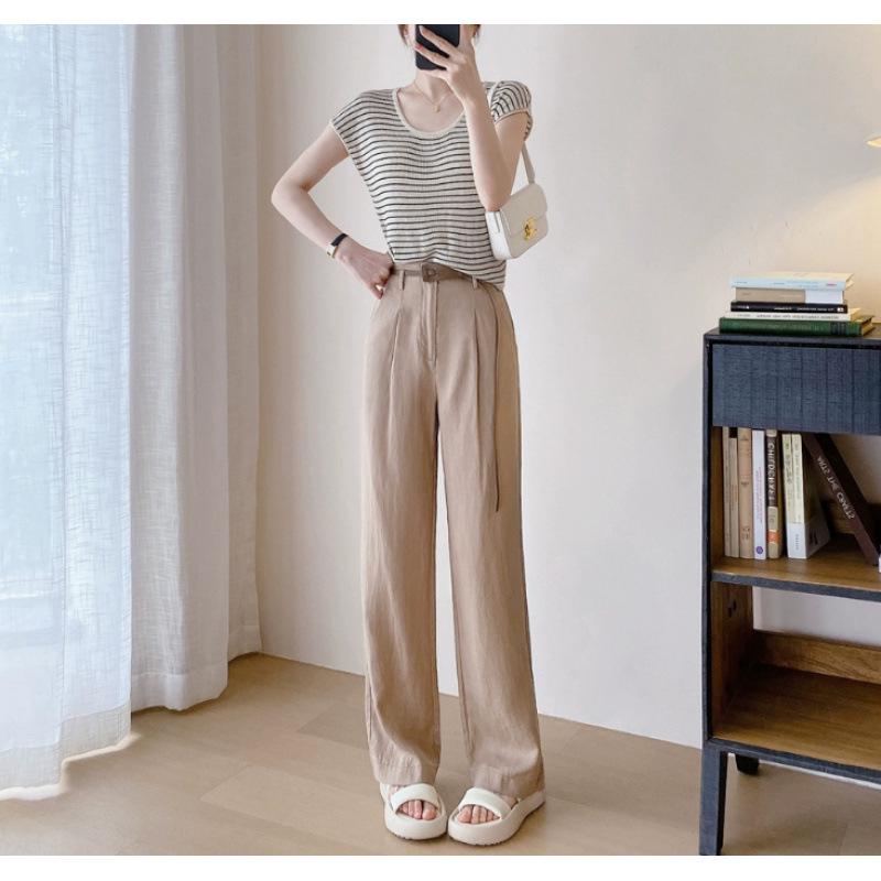 Women s Slim Fit High Waist Tencel Linen Pants Large