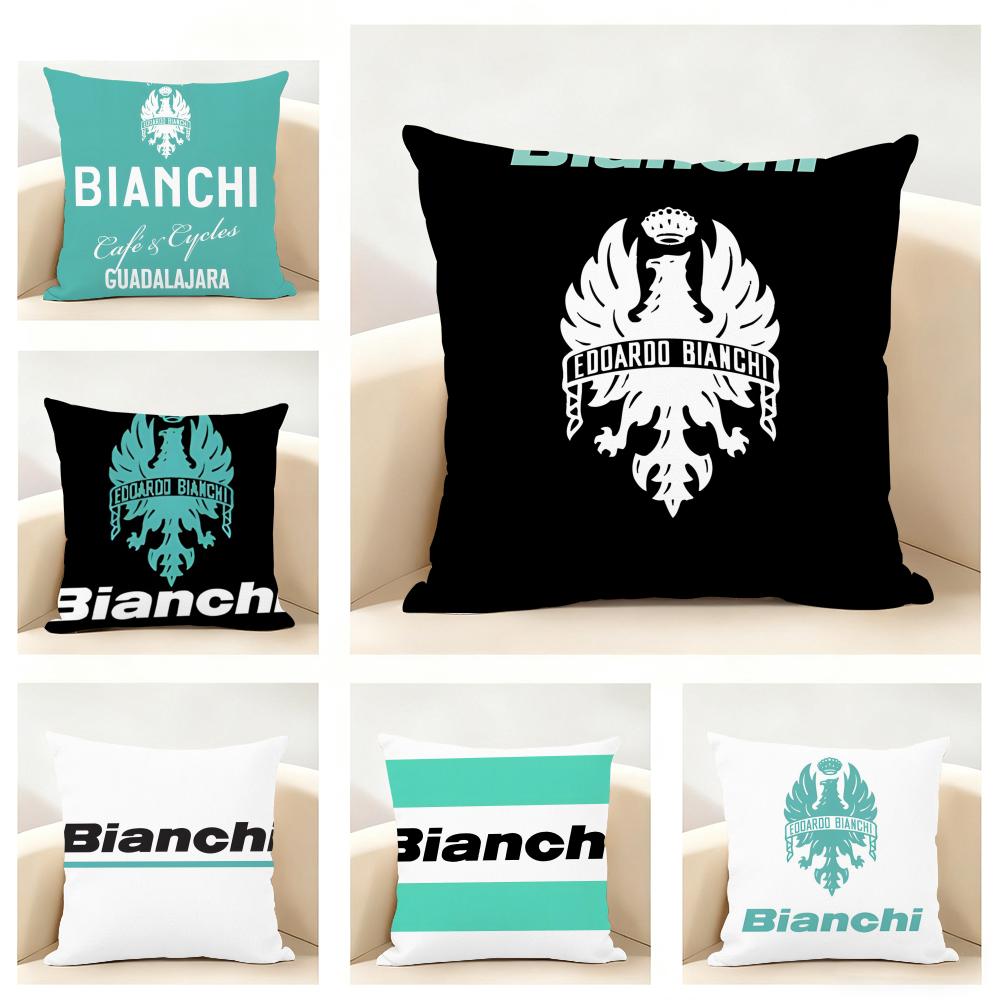 Classic Bicycle Brand BBianchi Logo Cushion Cover Linen Pillowcase Soft for Sofa Bed Home Room Decor
