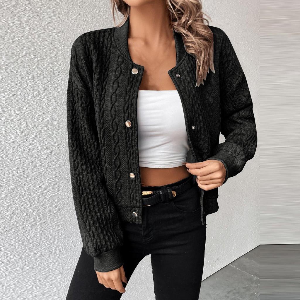 Giacche bomber da baseball casual a maniche lunghe da donna con colletto abbottonato sul davanti, cappotti