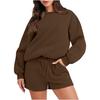 Women's Fashion Sportswear Casual Long-Sleeved Pullover Sweatshirt Drawstring Shorts Set