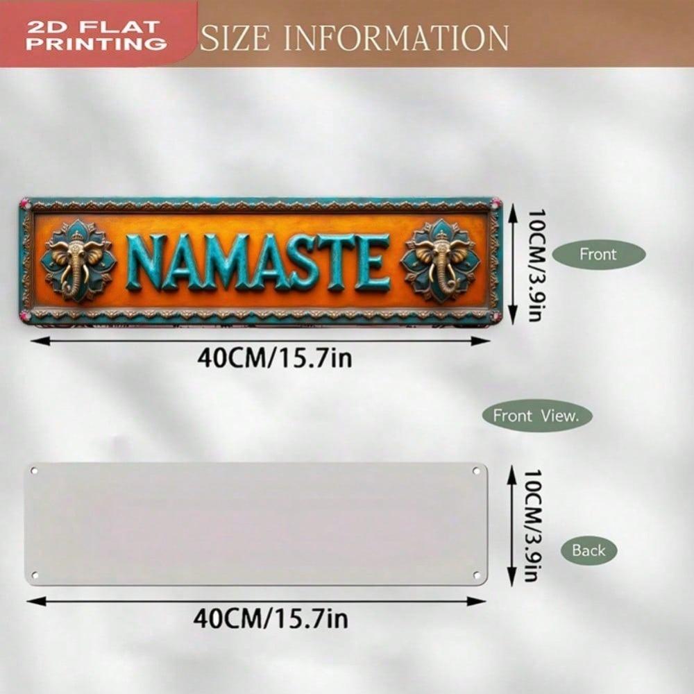 2D Flat Namaste Lotus Wall Decor, Orange Turquoise Metal Plaque Elephant Design, Yoga Studio Home Office Cafe Art, Pre-Drilled Lightweight Aluminum