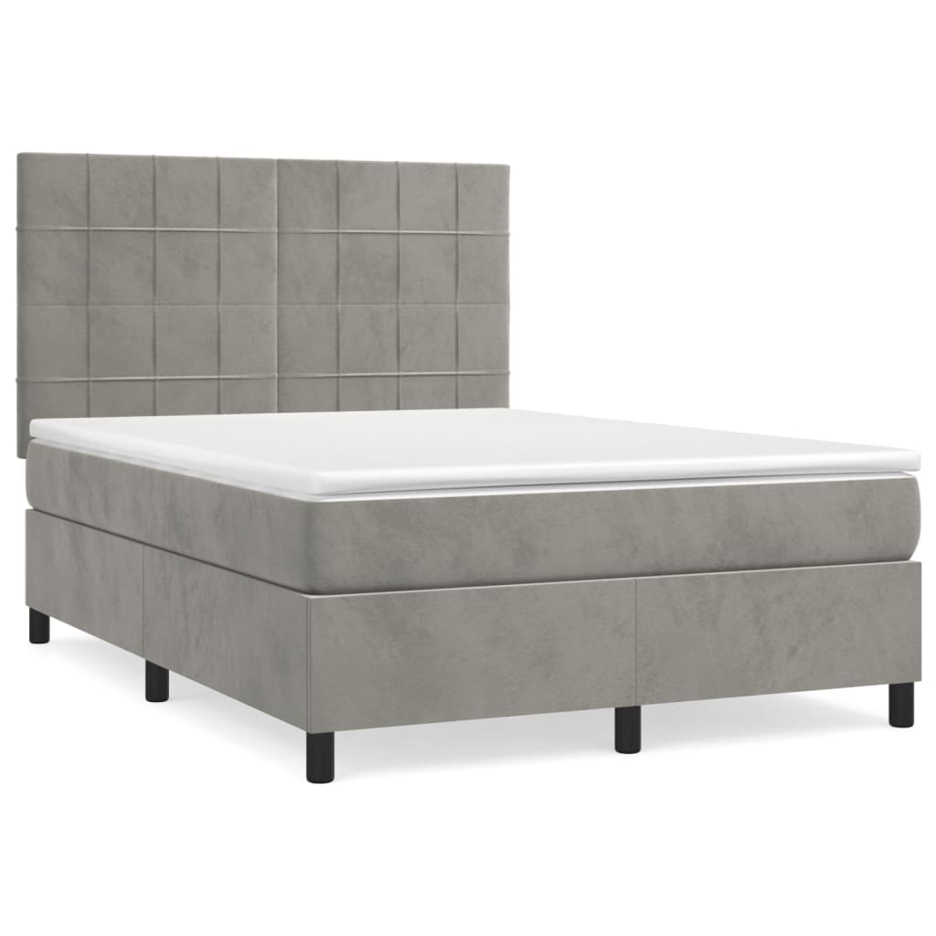 Box Spring Bed with Mattress Light Grey 140 x 190 cm Velvet