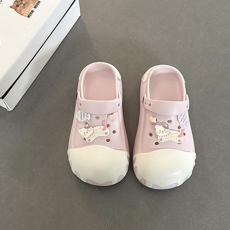 [BRSO] Cute cartoon sweet kitten two wear hole shoes, women wear thick-soled heightening beach sandals
