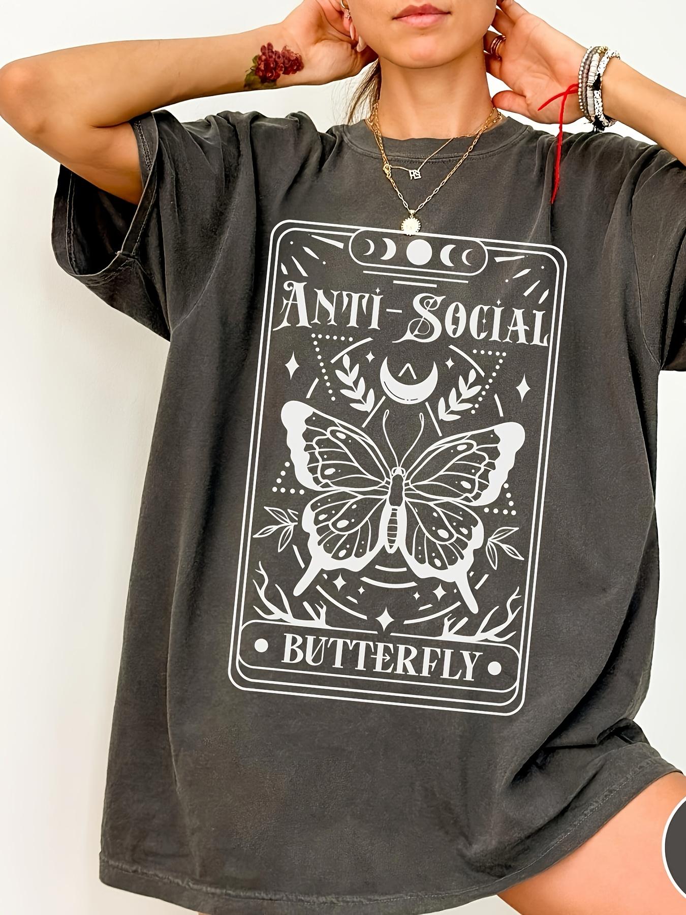 

Womens Plus Size Butterfly Tarot Pattern Tshirt Cotton Breathable Fashionable and Versatile Unisex Streetwear Oversized XL