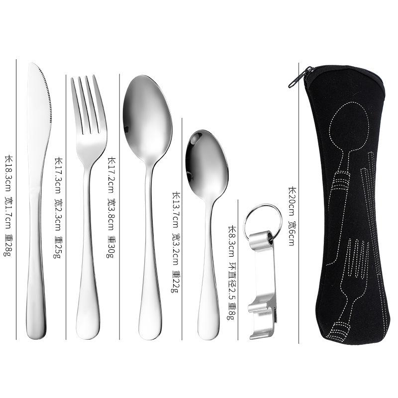 Amazon Hot Selling Stainless Steel Knife, Fork, Spoon Set 5pcs Bone Pack Outdoor Travel Knife, Fork Set Portable Tableware