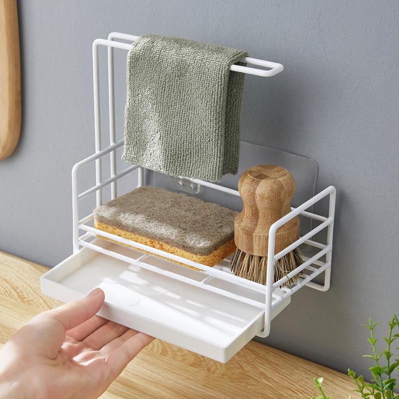 Kitchen Organizing Shelves Sponge Draining Storage Rack Countertop Cleaning Cloth Organization Storage Shelf Kitchen Accessories