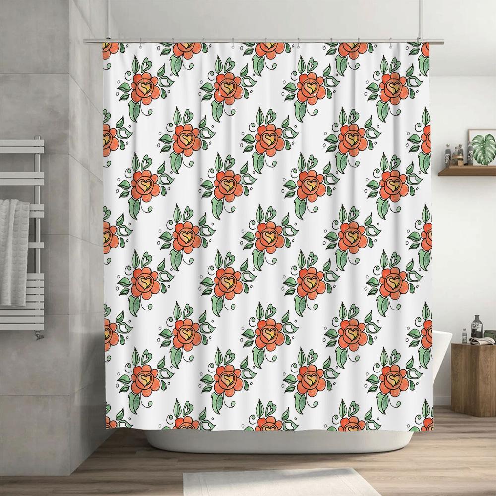 Vintage Roter Blumiger Duschvorhang Badezimmer Dekor Wasserdicht Waschbarer Stoff Duschvorhänge Für Heimdekoration Weiße Farbe (180