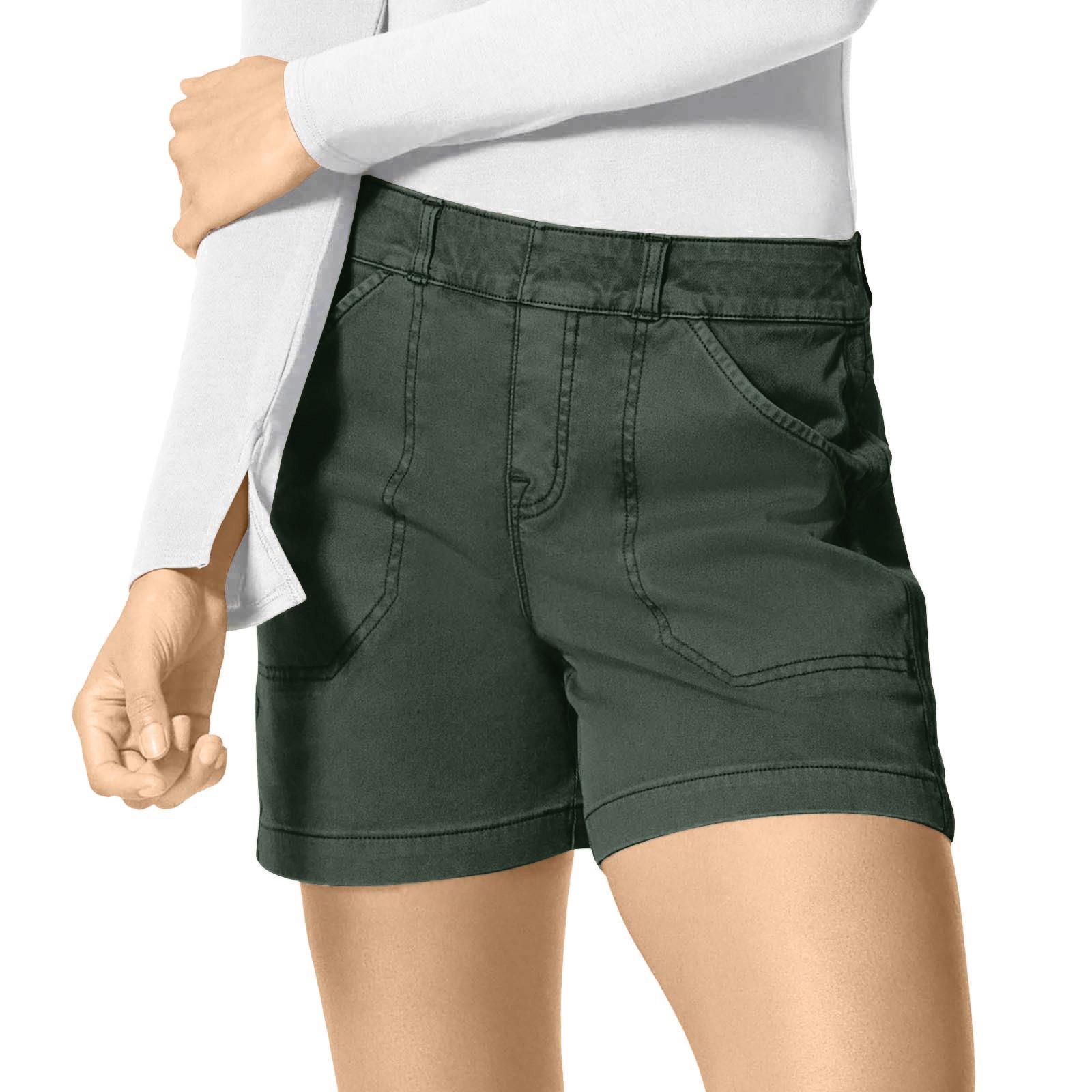 

Women s Soft Stretch Twill Short Side Pockets Soft Feel No Button & No Zipper Flattering Fit L