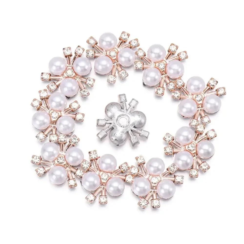 Boutons Strass Fleur 25 mm Bouton Perle Vêtements DIY Alliage Diamant Cryustal Accessoires Noeud Vêtement Décoratif Couture