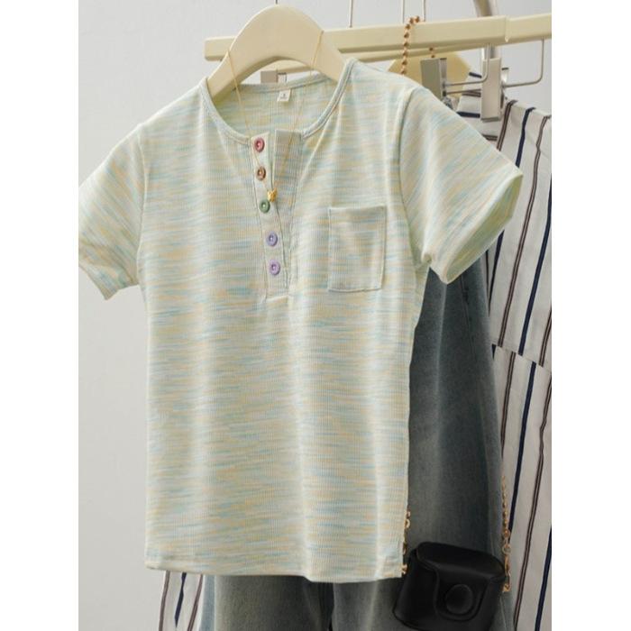 Top Women s Summer Slim Waist Sweet Girl Short Dopamine Korean V-Neck T-Shirt S