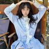 Women's Retro Lace-Up Patchwork Striped Dress: Early Autumn College Style, Waist-Slimming Casual
