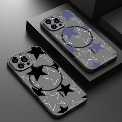 For iPhone 16 Pro Max 16E 15 14 Pro 13 Cover Stars Pattern Matte Clear Wireless Charge Shockproof Soft Edge for MagSafe Magnetic Phone Case