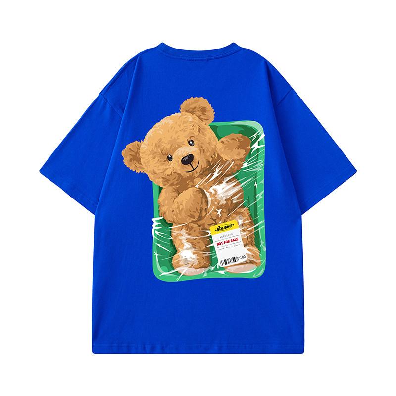 American Retro Style Vintage Bear Tshirt Popular on Instagram Loosefitting Halfsleeved Mens Shortsleeved Shirt