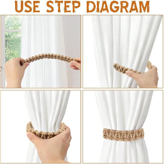 4Pcs Bohemian Braided Curtain Hooks Outdoor Curtain Tiebacks Curtain Ties Elegant Rustic Curtain Holdbacks Tie Backs Accessories Suitable for Home