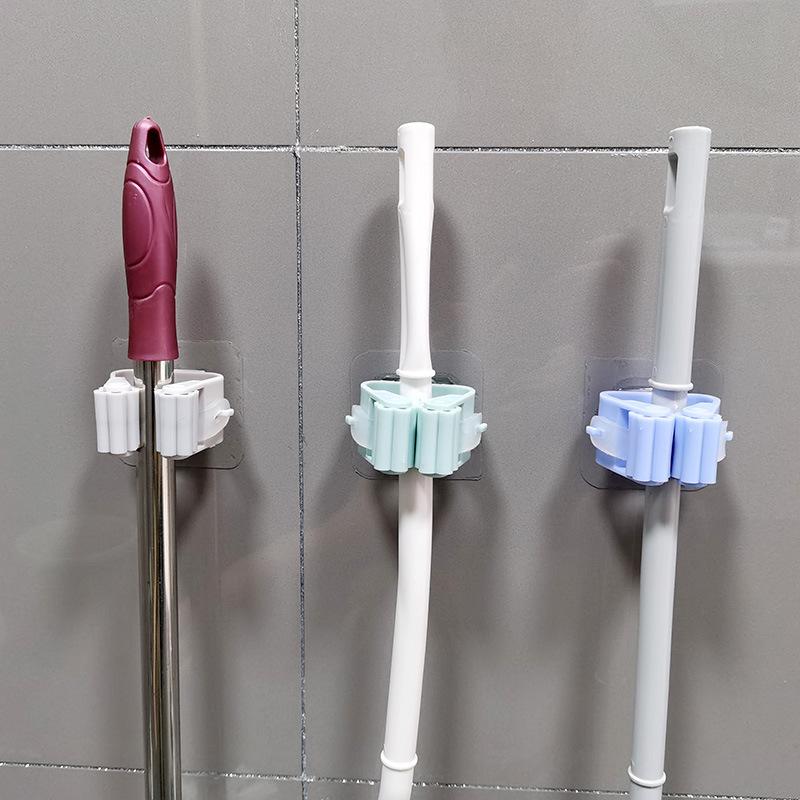 1Pcs Non Perforated Mop Clip Buckle Bathroom Non Marking Storage Rack Nail Free Hanging Bracket Broom Clip Powerful Mop Rack