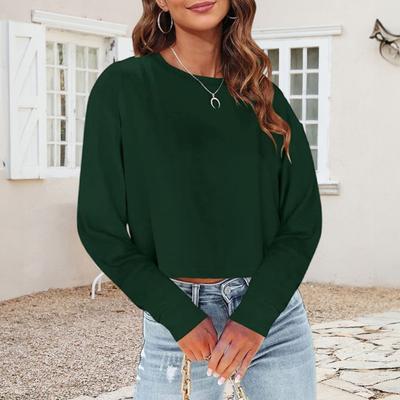 Yousheng Women's Cropped Sweatshirts Long Sleeve Pullover Fleece Crop Top Over Sized Round Neck T-shirts for Autumn Winter