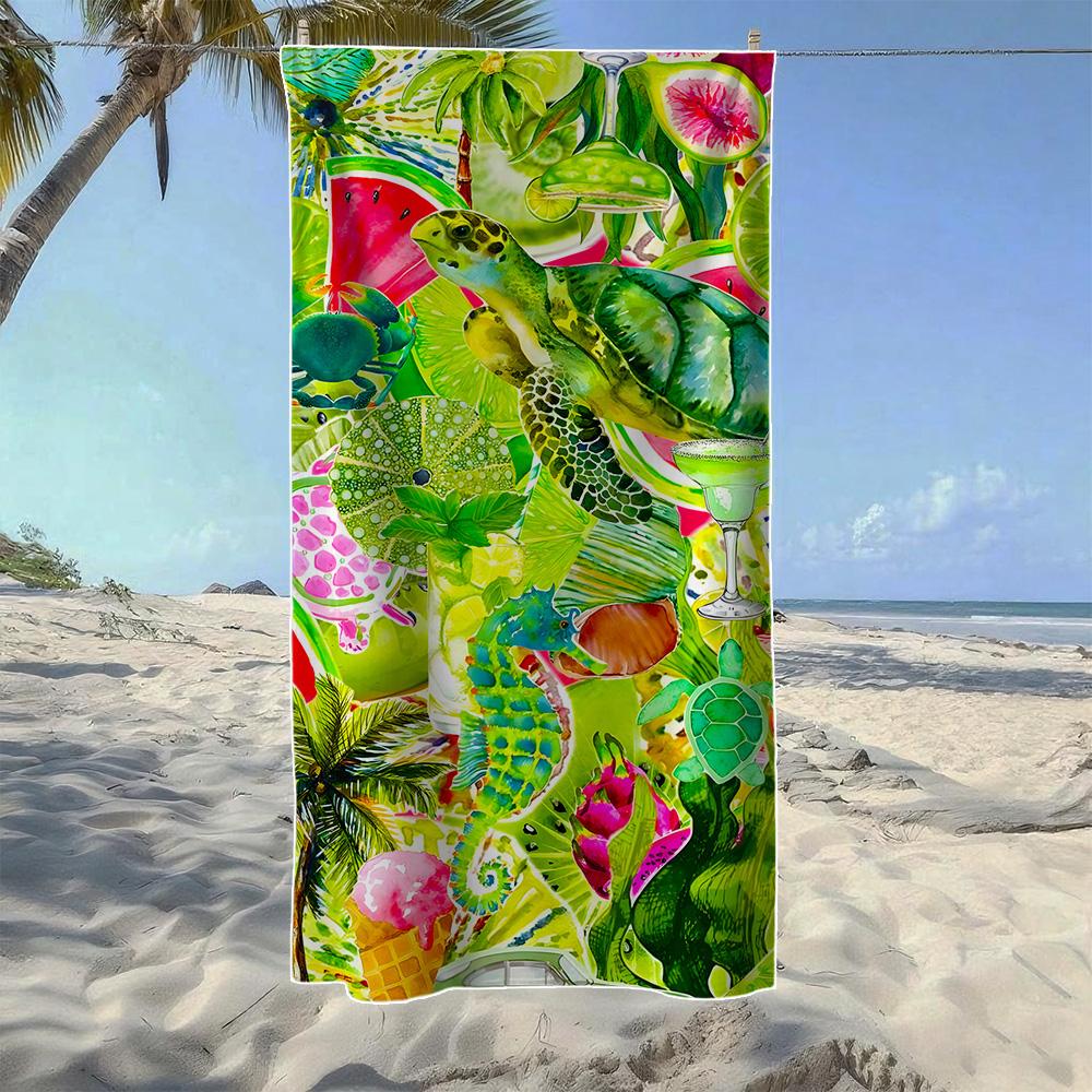 Coral Dolphin & Seagull Tropical Pattern Beach Towel, Soft Durable Quick-Drying, Ideal For Summer Beach, Swimming & Camping W40*H60(CM)