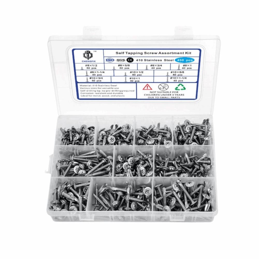 450pcs 410 Stainless Steel Self Tapping Screws Hex Head Stainless Steel Screws  Metal Application