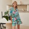 Flamingo IJszijde Zomer Pyjamaset voor Dames - Stijlvol, High-End, Buiten Draagbaar, Korte Mouwen Huispak