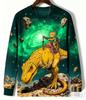 Men's 3D Print Long Sleeve T-Shirt, Astronaut Cat Riding Dinosaur Space Galaxy Graphic Casual Round Neck Long Sleeve Tops