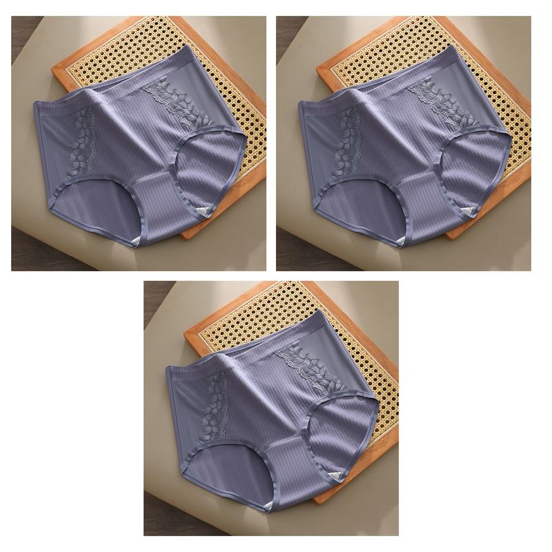 3 PCS Plus Size Underwear Women High Waist Cotton Panties Breathable Floral Lace Briefs for Middle Aged Mom Ladies Briefs XL XXL 3XL 4XL 5XL
