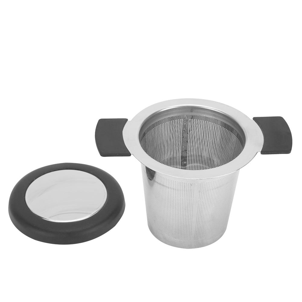 Nerezový čajový filtr šálek sítko čajové příslušenství se silikonovým víčkem