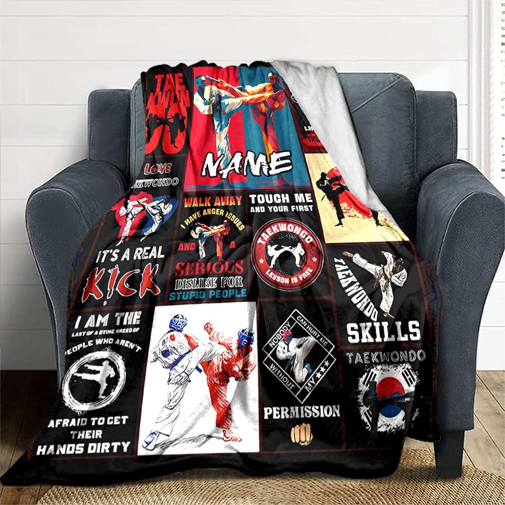 Taekwondo Arts And Skills Poster Design Throw Personalized Name Ultrasoft Great For Sofa Couch Office Bed Picnics Four Seasons Universal Modern Style