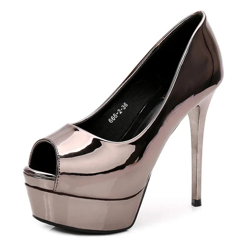 

Women Peep Toe Platform High Thin Heel Shoes Lady Office Business Single Shoes Nightclub Party Wedding Pumps Zapatos De Mujer 39 темно-сірий колір