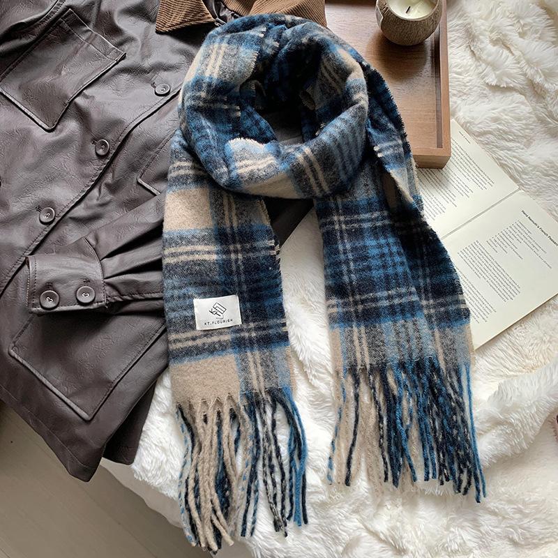 Scarf women's high-end sense autumn and winter new imitation cashmere plaid college style tassel warm scarf shawl