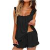 Set de pijama cu volane european și american: Pantaloni scurți cu decupaje și top cu mânecă scurtă A009