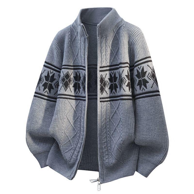 

Мужская черная вязаная куртка на молнии с аргайловым узором, в полоску, теплая, повседневный свитер, верхняя одежда, пальто M серый