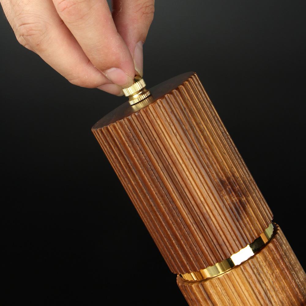 Multifunctional Acacia Wood Pepper Grinder with Ceramic Core and Golden Steel