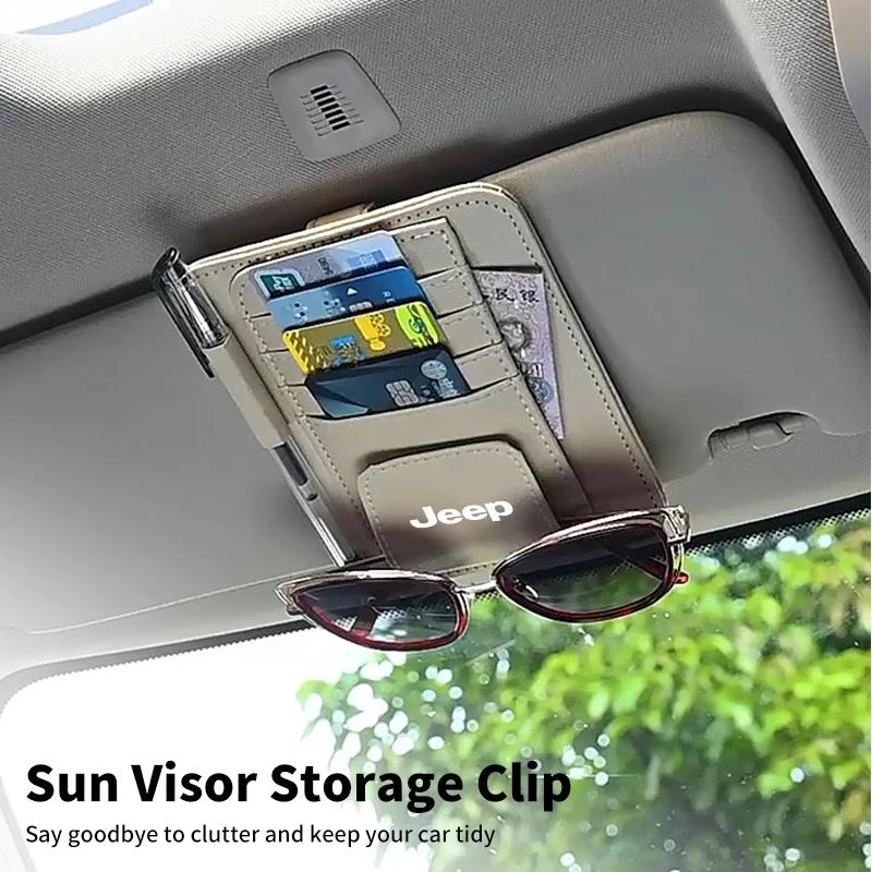 CNC1 Universal Leather Eyeglasses Mount Sunshade Storage Folder Car Interior Decoration Items for Jeep Compass Wrangler Grand Cheroke