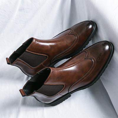 Large Size Men's Chelsea Boots Autumn and Winter Personalized Polished High-top Leather Boots Outdoor Lace-up Fashion Martin Boots