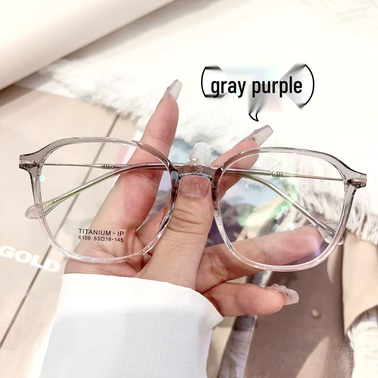 

Ultralight Women s Korean Style Slim Round Eyeglass Frame - Titanium Temples, 53mm, Clear Lens, Versatile Plain Design (Model 6106)