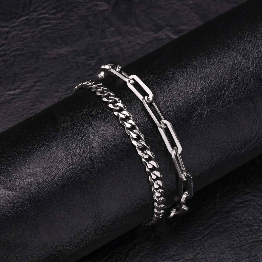 Vnox Punk Rock Stackable Stainless Steel Cuban Link Chain Bracelets for Men Women, Rectangular Paperclip Chain Bracelet Set