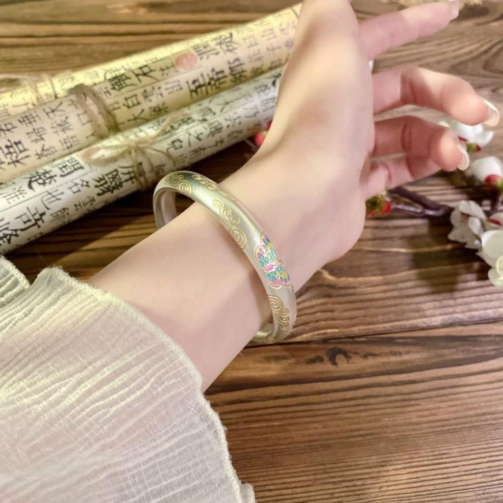 Butterfly Closed Bracelet Painted Gold Auspicious Cloud Enamel Women's New Chinese Style National Style Bracelet Bracelet Auspicious Cloud Bracelet
