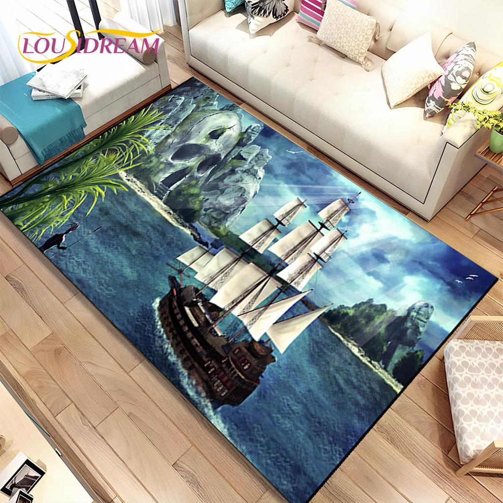 Un bateau pirate, une barque, un bateau, un tapis pour la maison, le salon, la chambre à coucher, un canapé, un paillasson, un tapis de sol antidérapant